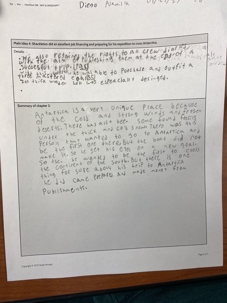 CharityOkafor8's tweet image. Using the big 5 anchor to teach how to summarize using main idea with supporting details #StudentsWork #Module4 #Chapter2 #AldineConectado #TrojansForward ⁦@TeagueMS_AISD⁩ ⁦@gwschattle281⁩ ⁦@latasha_glenn1⁩ ⁦@sweetsouthertea⁩ ⁦@omyree⁩