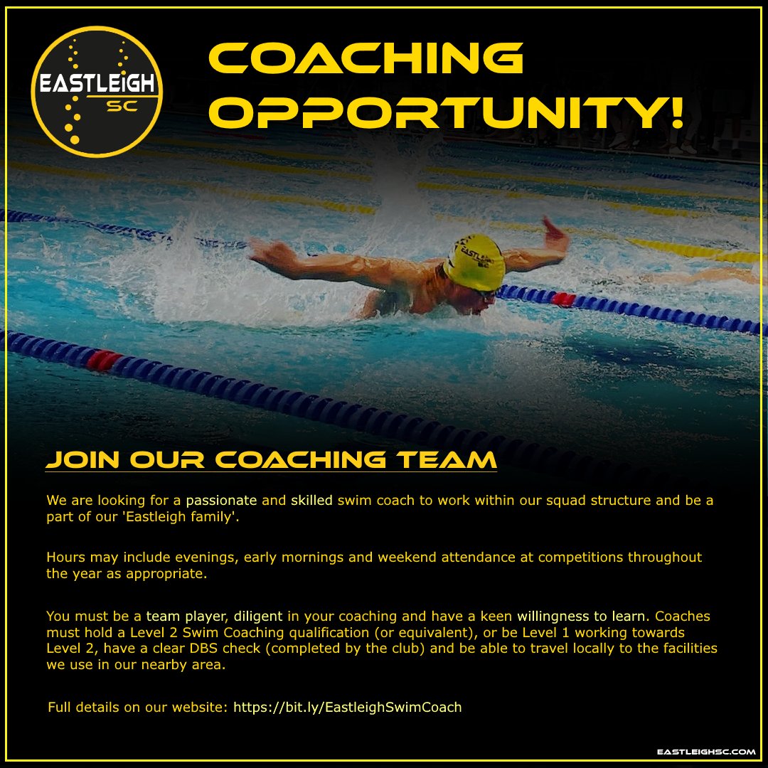Eastleigh_SC's tweet photo. Passionate and skilled Swim Coaches... come join us!
https://t.co/Yl8wPR0eo6
🖤💛🖤 https://t.co/zc82UlNnOv