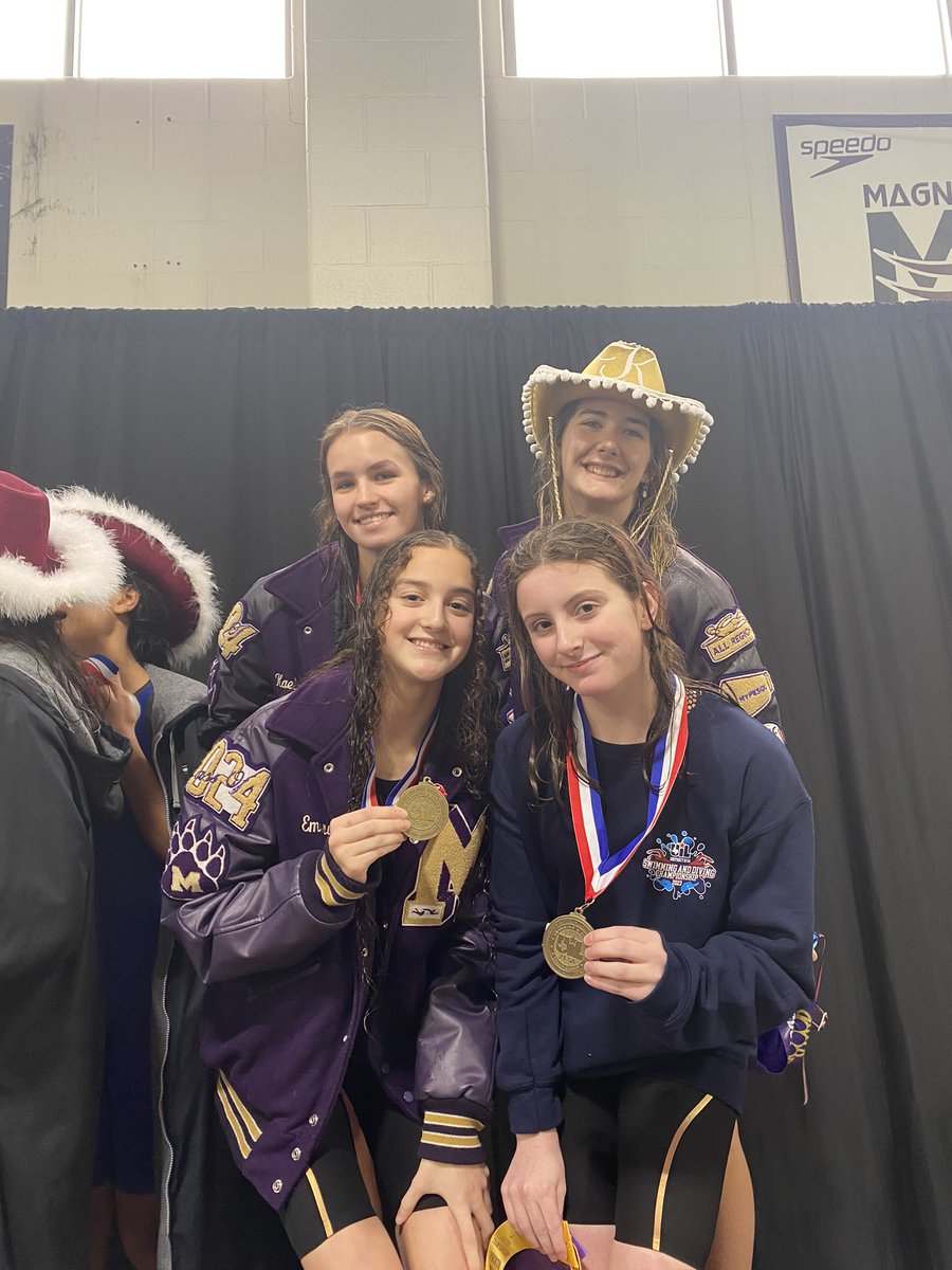 Ladies take gold in the 200 Free Relay: 
Emma, Kate, Emery &amp; Kaelynn- District Champs! @MrHollander_MHS <a href="/ADHeard_MISD/">Clint Heard</a> <a href="/coachcooper_mhs/">Coach Grant Cooper</a>