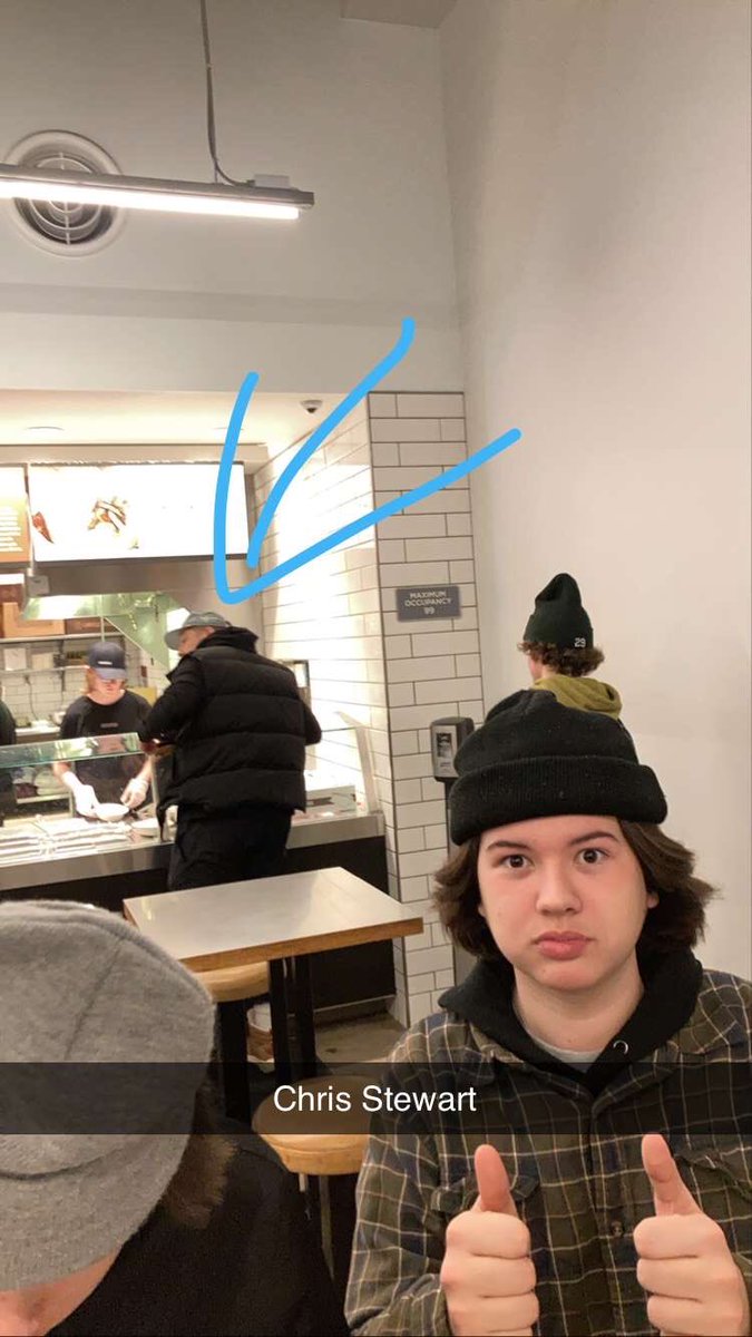 Acala's tweet image. My son, Rocco, and his friends just saw @Cstew_7 at our local @Chipotle and were hardcore fanning. Even big timers love a good burrito.