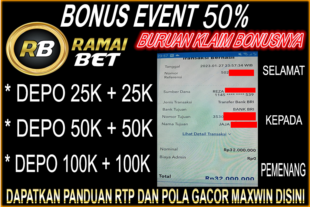 ramaibetcom's tweet photo. RAMAIBET - SITUS RTP SLOT GACOR TERBAIK 2023 &amp; AGEN JUDI BOLA TERBESAR 2023

SEDANG ADA PROMO EVENT SLOT!!!

📍 EVENT SLOT 50% RAMAIBET ( KHUSUS PRAGMATIC PLAY, HABANERO, PG SOFT, JOKER ) 📍
 
Syaratnya Gampang Banget. Baca Link Dibawah Ini : 

https://t.co/ttULL6hIeh https://t.co/tbFWtgSc7Q