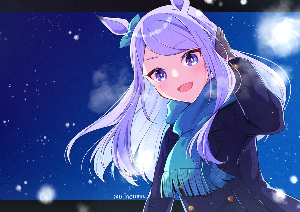 mejiro mcqueen (umamusume) 1girl animal ears solo horse ears long hair scarf blue scarf  illustration images