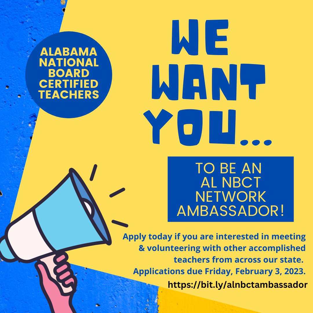 alnbctnetwork's tweet image. AL NBCT Ambassadors wanted!! Apply by February 3. bit.ly/alnbctambassad… #PhenomenALNBCT #alnbct