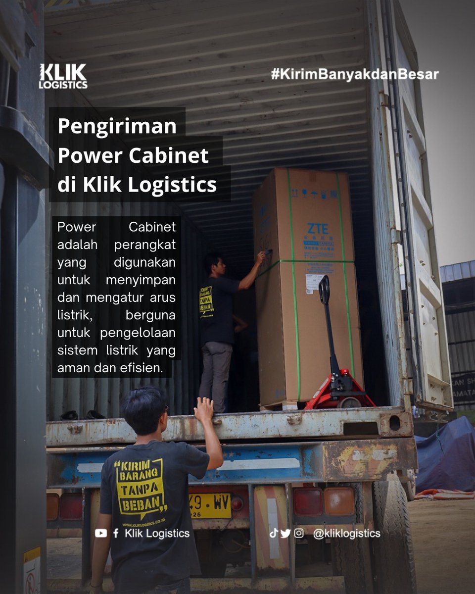 Urusan bikin listrik aman dan hemat, Power Cabinet alatnya. Tapi kalau kirim barang aman dan tarifnya bikin hemat, Klik Logistics solusinya! Kirim banyak dan besar mulai dari Rp 1500/kg.

#jasakontraktor #jasakirimcargo #pengirimanbarang #jasakirim #jasaekspedisi #cargodarat