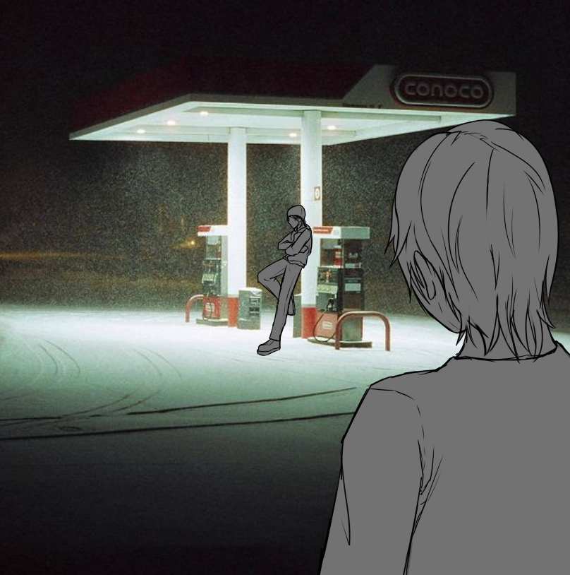 slaughtercoffee's tweet photo. im not strong enough to work on this right this second but my head is buzzing with the idea of chnlx getting stranded at a gas station, chn goes inside to use the stores phone for a ride back to their hotel, they had a bit of an argument so flx stayed outside by the pumps. then+ https://t.co/aG2QX68ZVp