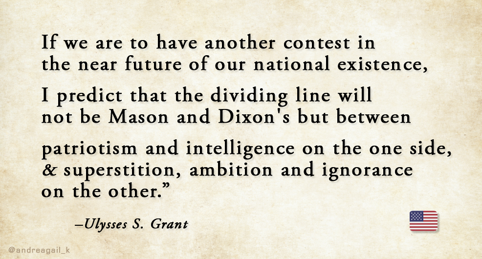 — • 𝗖 𝗛 𝗘 𝗘 𝗞 𝗬 • — (@andreagail_k) on Twitter photo <a href="/JagsFanBrian/">JagsFanBrian✊🏿✊🏽✊</a> President Grant warned us.
Ulysses S. Grant, 1822—1885
A quote from a speech in which Grant advocated for free public education so the electorate could make good choices. He saw a split between the educated & less educated as a profound & dangerous division: <a href="/JagsFanBrian/">JagsFanBrian✊🏿✊🏽✊</a> President Grant warned us.
Ulysses S. Grant, 1822—1885
A quote from a speech in which Grant advocated for free public education so the electorate could make good choices. He saw a split between the educated & less educated as a profound & dangerous division:
