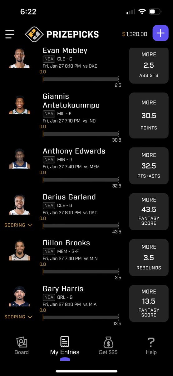 Slip #3 For some reason I love Gary Harris he’s been on a role and has a good history vs heat only risk is turnovers vs the heat. Giannis is 60/40, Edwards is my fav tonight, Brooks covered all his games against MIN, I expect Garland to cook, would take 8.5 A instead if I could.