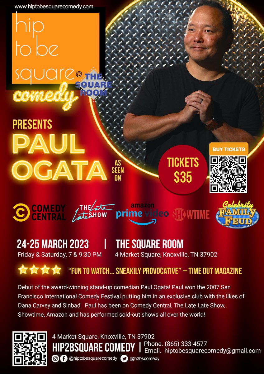 h2bscomedy's tweet photo. @hiptobesquarecomedy presents @PaulOgata at @thesquareroom Knoxville TN / 24-25 March 2023 - tix: https://t.co/YzCGfZLqrO https://t.co/pnOex7OOqW