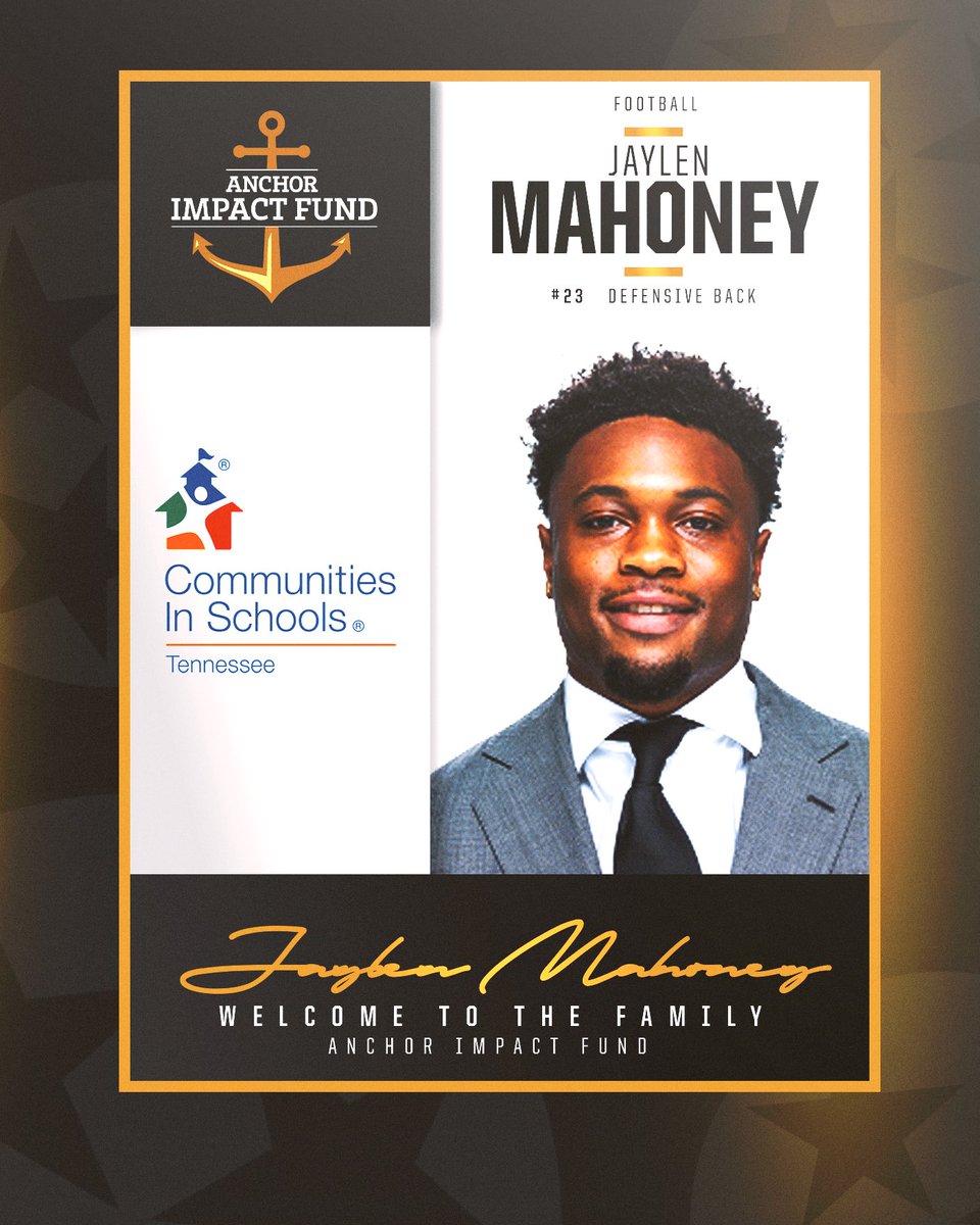 AnchorImpact's tweet image. Team captain and revered leader inside the @VandyFootball locker room. 

We're proud to welcome @Jaylenmahoney_ to our team. 

He'll be partnering with @CISTennessee.

#AnchorImpact ⚓️ #VandyNIL