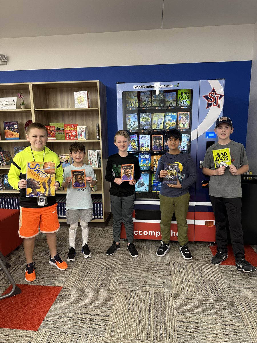 ErickaHamilton0's tweet photo. I ❤️Fridays!!  Students who have been recognized as being All Stars @PISDJohnsonElem can come to the library on Friday mornings and use their gold coin to get a book from the book vending machine to keep forever!!!  #PISD_Libraries #ProsperProud https://t.co/4ErtgugNaZ