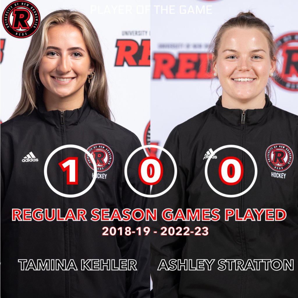 WHKY: Congratulations to <a href="/tamina_kehler/">mina</a> and <a href="/ash_stratton3/">Ashley Stratton</a> who are playing their 1⃣0⃣0⃣th <a href="/AUS_SUA/">Atlantic University Sport</a> regular season game with <a href="/UNBWHockey/">UNB REDS Women's Hockey</a> tonight.
Stratton and Kehler are the all-time leaders in career games played in UNB women's hockey history.
#goredsgo