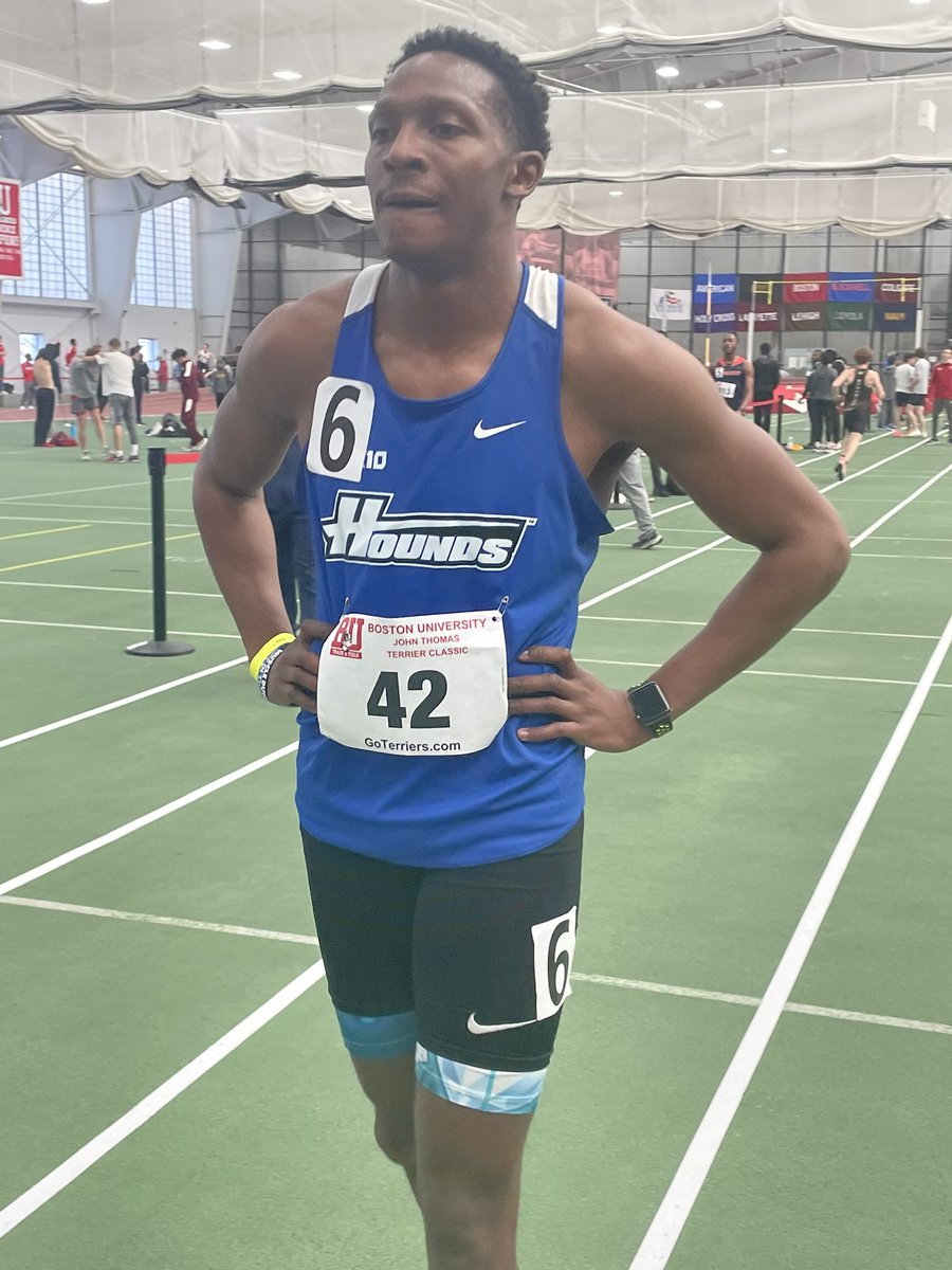 AssumptionXCTF's tweet photo. 🚨SCHOOL RECORD ALERT🚨

Senior Tre’Sean Bouie takes down the indoor 400m record with a blazing fast 48.12s, fifth overall at BU Terrier. This puts him at the 8th in DII in the country! Not to mention that Tre is a newcomer– this is his first indoor season😳

#HoundPride https://t.co/l2SHOYUPwg
