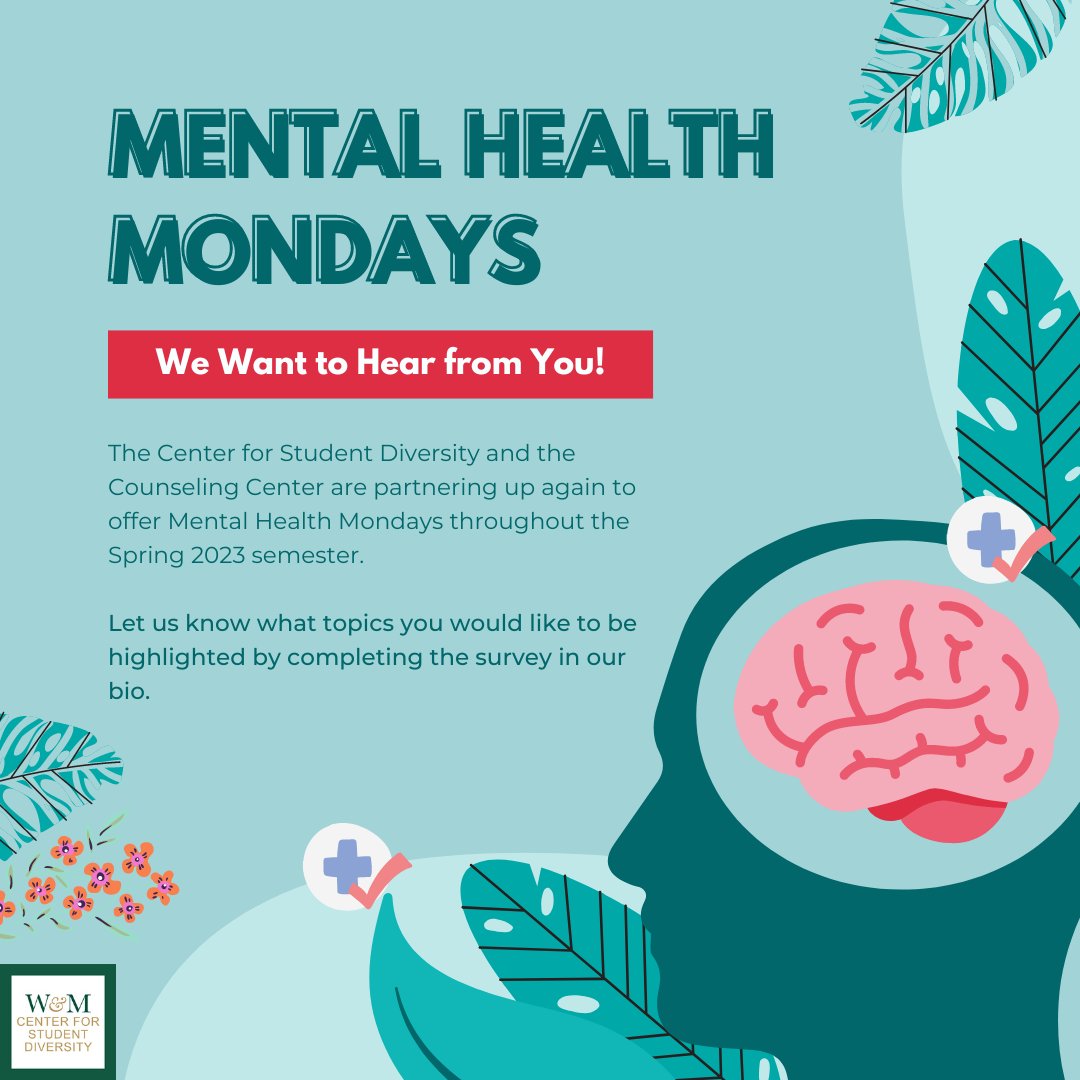 As we fully come back into the spring semester, we plan on keeping MHM! However, we need YOUR input on what you would like to see. Please click the linktree in our bio to open up the survey so we can start bringing these conversations to the table! 

Thank you! :)