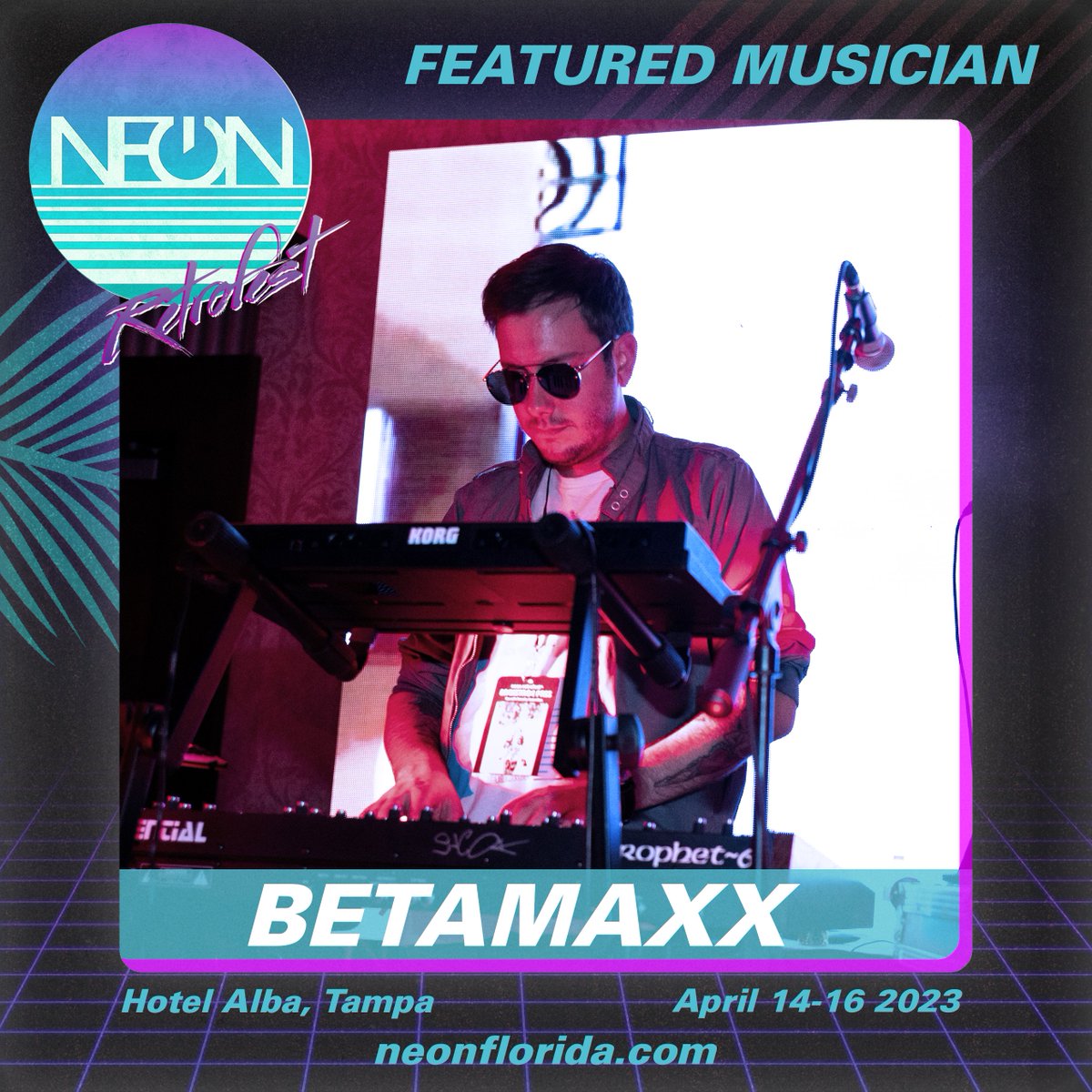 Tickets go on sale this weekend, so it's time to drop our first headlining act: <a href="/betamaxx80s/">Betamaxx</a>, a true #synthwave legend who will be taking over the #neonretrofest2023 stage along with a number of other pioneers of the classic Retrowave sound. You NEED to be here for this. 🌴🎹🌊