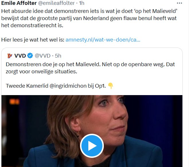 Demonstreren doe je op het malieveld zegt de doden partij #VVD