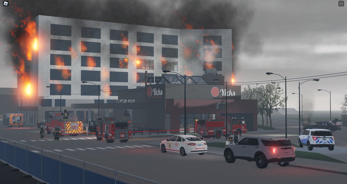 CFD_RBLX's tweet image. The @CFD_RBLX and @CPD_RBLX Working together on a massive call in West Side. No casualties reported. #RobloxChicago #Roblox #RobloxDev