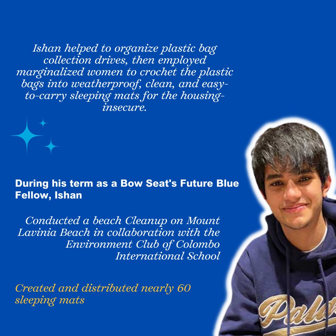 fromthebowseat's tweet image. #FridaySpotlight🎇: Meet our 2022 Future Blue Grantee 🌊 Ishan Kapur, 16 #MakingWavesForClimate as founder of The Blue Voice. Ishan helped to organize plastic bag collection drives, provided employment to marginalized and helped the homeless.

#YouthActivism