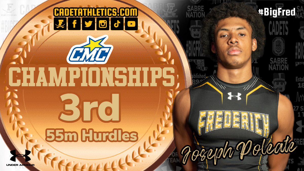 CadetAthletics's tweet image. 🥉Cadetathletics.com Hardware Alert
Joseph Poleate of @CadetTrackField places 3rd in the Boys 55 Meter Hurdles Finals with a time of 8.26. at the 2023 Central Maryland Conference Indoor Track Championships.

⚔️ | #BigFred | ⬛️🟨