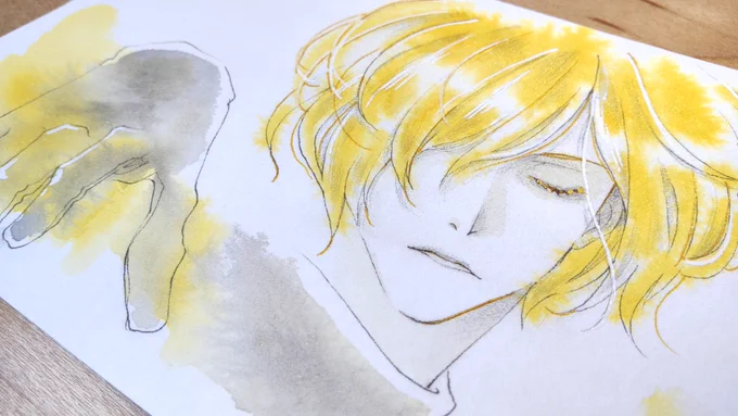 あなろぐおえかきうにせんせえから分けていただいたインク、PelikanのGOLDEN BERYLでゆらちかを塗りましたラメラメでキラッキラなの伝われ!!! 