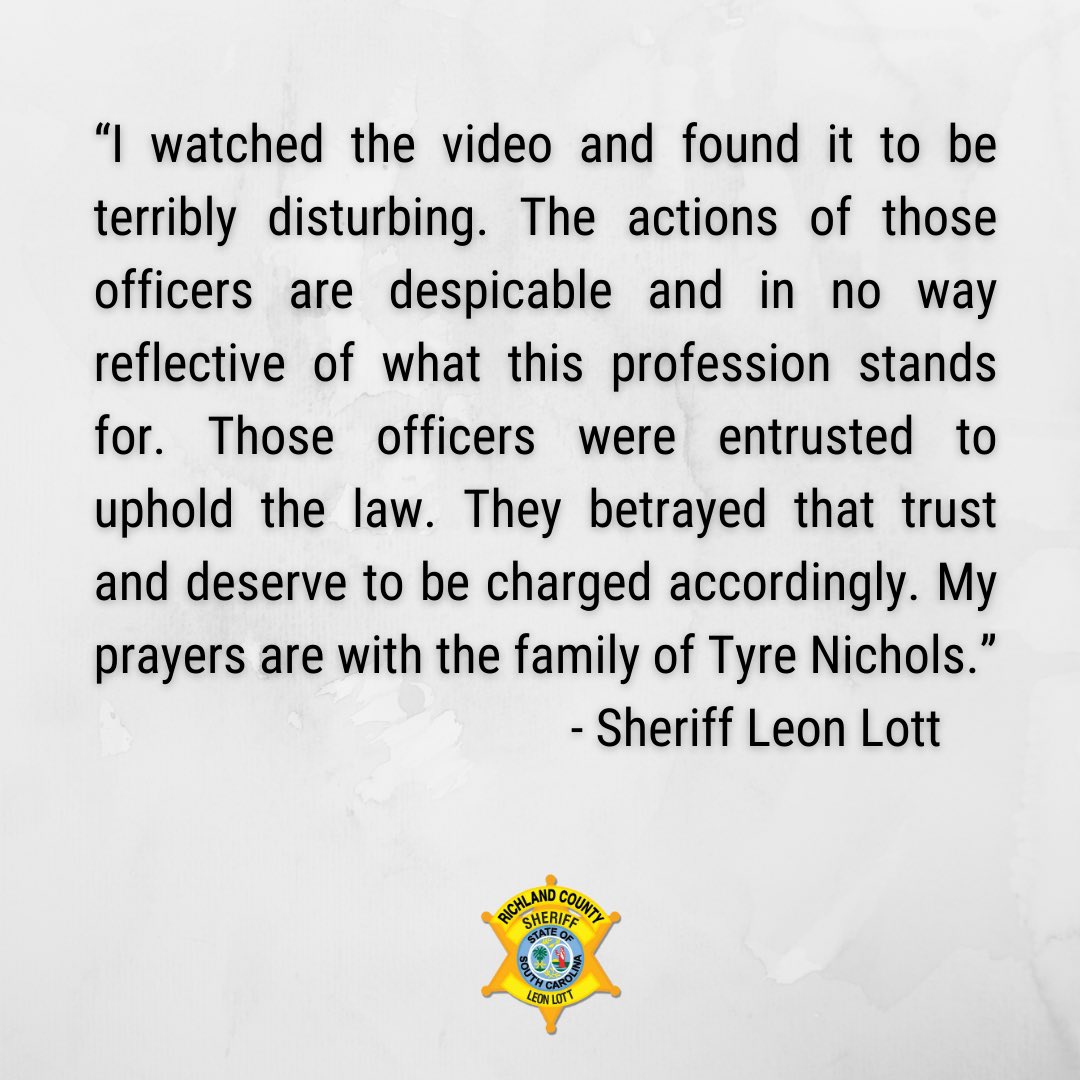In response to the video regarding the case of Tyre Nichols, Sheriff Lott issued the following statement: