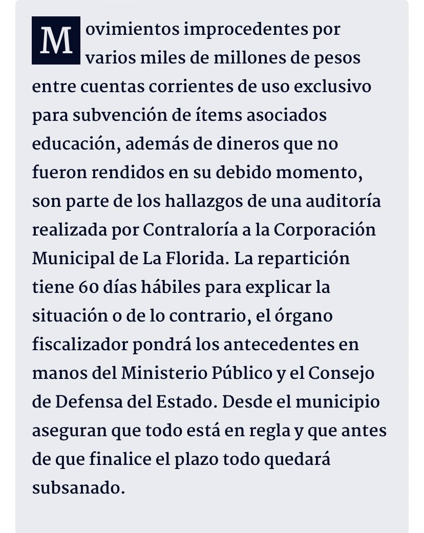 hernan_sr's tweet photo. Se acaba el sueño presidencial de Cárter
Contraloria detecta diferencias de más de 4.600 millones de pesos en cuentas bancarias de educación en la municipalidad de la Florida. 

https://t.co/q6E2iidqrx https://t.co/wWPTrFTJ6c