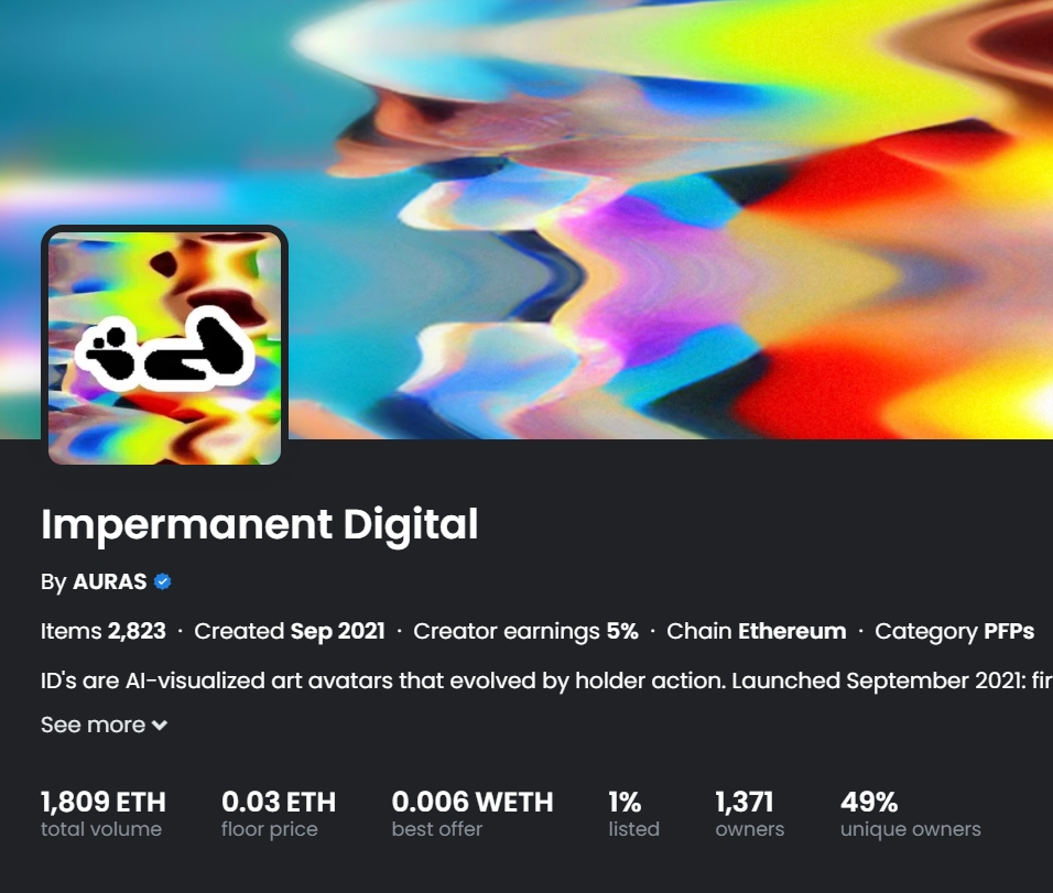 The two oldest AI-based PFPs

both by founders who keep building

<a href="/bganpunks/">BASTARD GAN PUNKS</a> by <a href="/berkozdemir/">berk.eth princesscamel.eth berxhain.eth</a> 
<a href="/ImpermanentID/">𝙞𝙢𝙥𝙚𝙧𝙢𝙖𝙣𝙚𝙣𝙩.𝕕𝕚𝕘𝕚𝕥𝕒𝕝</a> by <a href="/glassface_/">𝕲𝖑𝖆𝖘𝖘𝖋𝖆𝖈𝖊 ꩜</a>