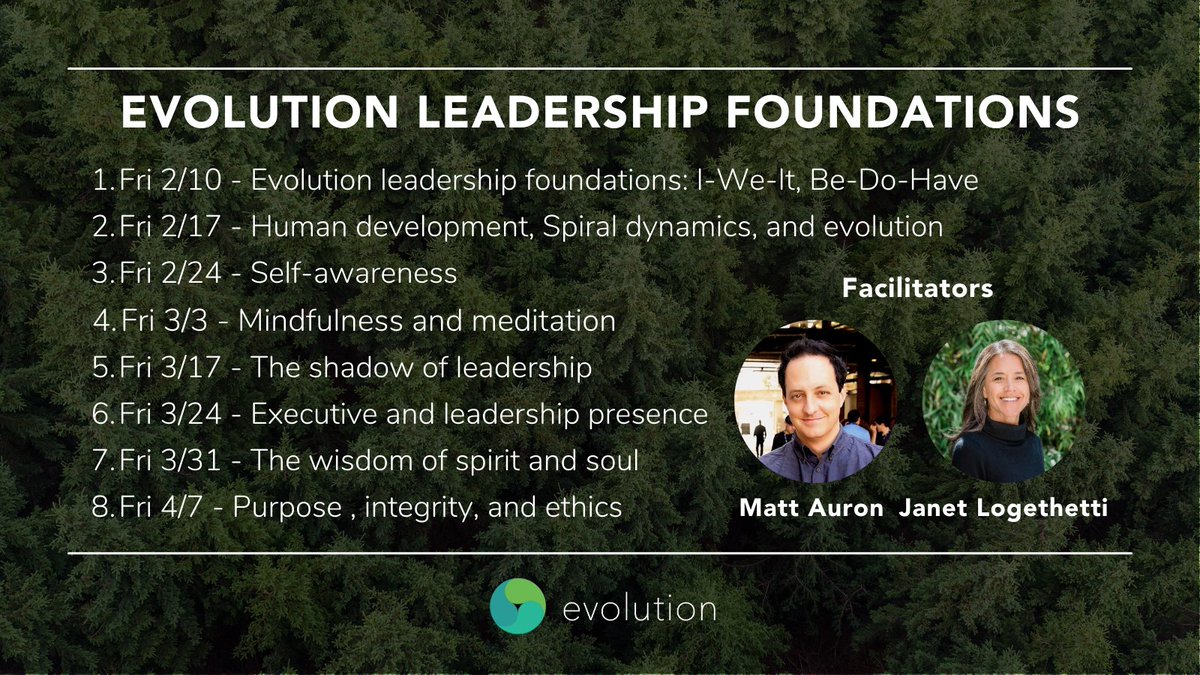 Evolution (@evolutionsvc) on Twitter photo We are excited to announce our next cohort of Evolution Leadership Foundations launches in February!
Join us for a free weekly, 1-hour virtual series on the fundamentals of Evolution’s leadership practice led by <a href="/mattauron/">Matt Auron</a> & Janet Logothetti.
Learn More:
evolution.team/evolution-lead… We are excited to announce our next cohort of Evolution Leadership Foundations launches in February!
Join us for a free weekly, 1-hour virtual series on the fundamentals of Evolution’s leadership practice led by <a href="/mattauron/">Matt Auron</a> & Janet Logothetti.
Learn More:
evolution.team/evolution-lead…
