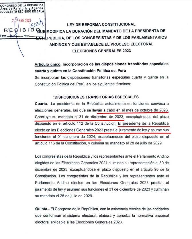 Esta es la propuesta que se debate en el Congreso para el adelanto de elecciones 2023 👇