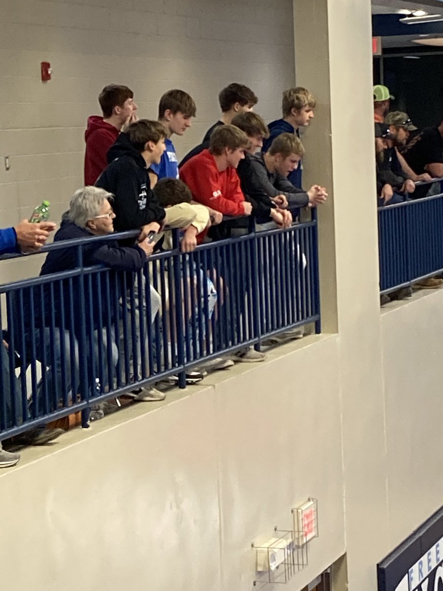 BobFloth_FPS's tweet image. Why are small schools great?  When your 195 lb senior wrestler is dominant in his last home invite and his loudest cheering section are his @FreemanFootball teammates on the @Freeman_BB team! #freemanfalcons