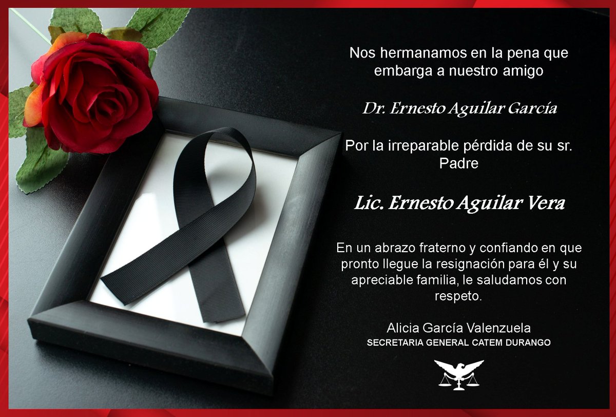 CatemRedes's tweet photo. 🕊️
Nos sumamos a la pena que embarga a nuestro estimado amigo  Dr Ernesto Aguilar García, por el sensible fallecimiento de su señor padre.
Rogamos por su eterno descanso y pedimos por el pronto consuelo de sus seres queridos. https://t.co/bAIQsCs85v