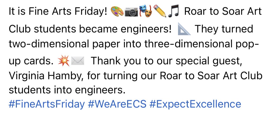 ecsk12_ees's tweet photo. #FineArtsFriday #WeAreECS #ExpectExcellence https://t.co/rKs7TVRBWL