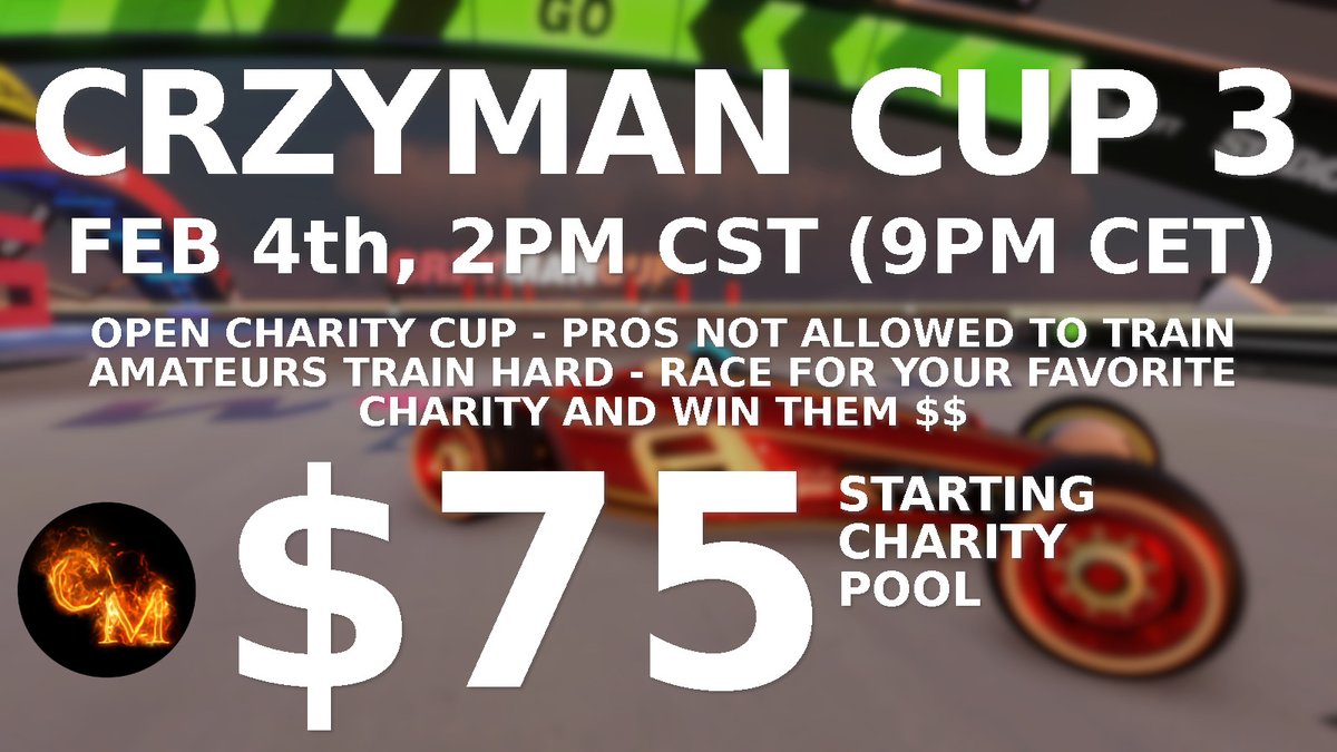 CrzyManTM's tweet photo. Signups so far for CMC3: 13 Amateurs vs 6 pros, supporting 11 different charities and a #charity pool of $75! Woo! Want to sign up? https://t.co/f1FwGSriun Want to support charity? https://t.co/hPPydZP0lU Want to watch? https://t.co/ATWlpiHdk9 https://t.co/mluHsDFZxg