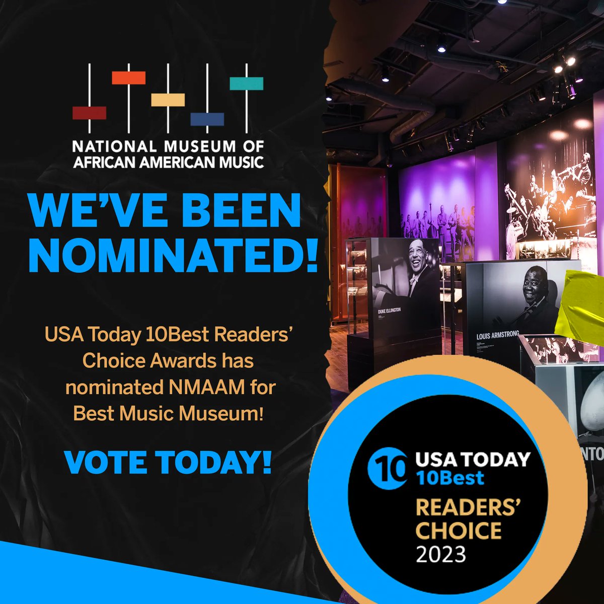 Guess what? We’ve been nominated for BEST MUSIC MUSEUM! 🙌🏾 Vote today at buff.ly/3HDq8wI You can vote once per day until Monday, February 13 at noon ET. #NMAAM #WhereLegendsLiveForever