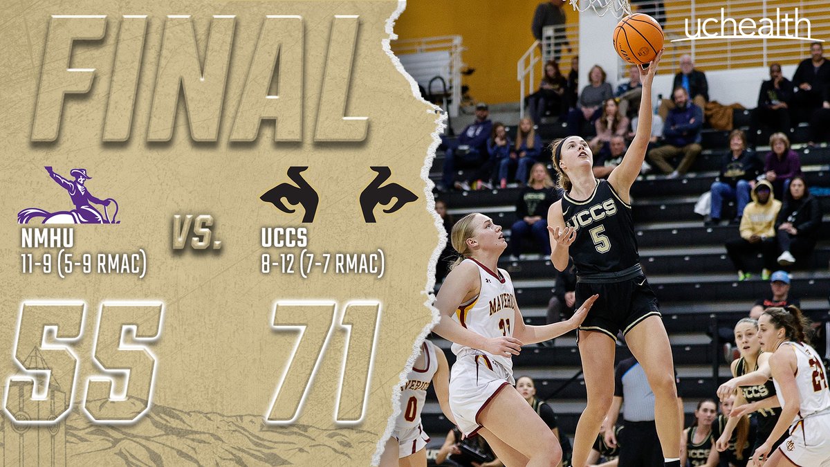 FINAL | UCCS 7️⃣1️⃣, NMHU 5️⃣5️⃣ 

🏀 White: 16 Points, 13 Rebounds, 7-16 FGs
🏀 Nation: 13 Points, 6-6 FTs, 6 Rebounds, 3 Blocks
🏀 Ottmann: 12 Points, 4-7 FGs, 2-3 3PT FGs
🏀 Team: 9 treys

📅: The Mountain Lions travel to Westminster and Colorado Mesa Feb. 3-4.

#GoMountainLions