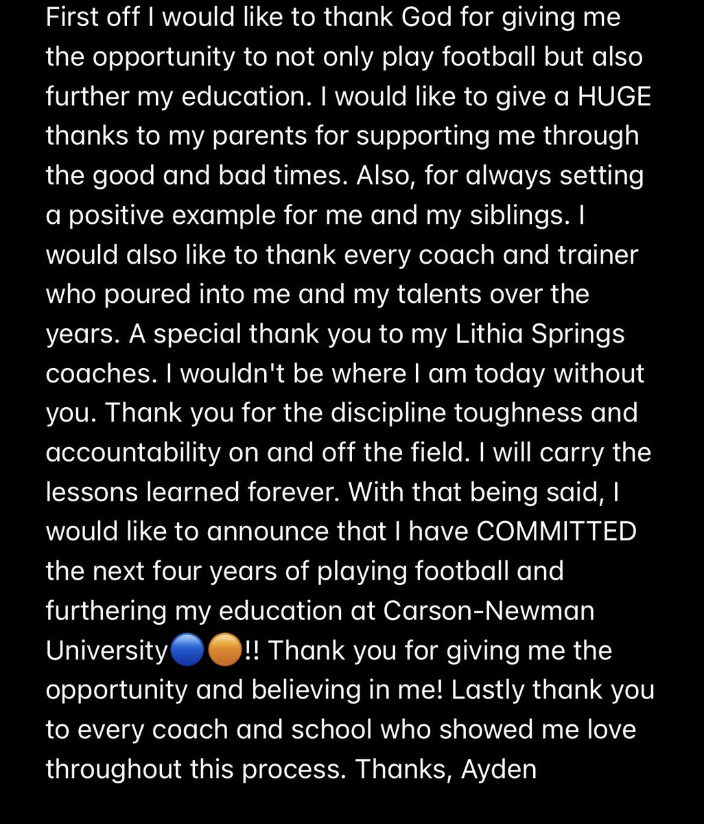 AydenSmith (@smith_ayden11) on Twitter photo #COMMITTED 🦅🦅 <a href="/cnfootball/">Carson-Newman Football</a> <a href="/coachJZimmerman/">Justin Zimmerman</a> <a href="/LithiaF/">Lithia Springs Football</a> <a href="/marcus07/">Marcus Smith</a> @AGRElite7v7 @Showtime_Iam <a href="/RecruitGeorgia/">Recruit Georgia</a> <a href="/coreyjarvis15/">corey jarvis</a> <a href="/THEDENPODCAST2/">THE DEN PODCAST</a> <a href="/Ath_Dynasty/">The Athletic Academy</a> <a href="/G1Athletics/">G1_Athletics</a> @GAVarsityRivals <a href="/Tyra08546712/">Tyra</a> <a href="/LNSmith0101/">Dr. Lacrecia N. Smith</a> <a href="/PlayBookAthlete/">PLAYBOOK ATHLETE</a> @Mansell247 <a href="/Mike_Clowney/">Mike Clowney</a> #COMMITTED 🦅🦅 <a href="/cnfootball/">Carson-Newman Football</a> <a href="/coachJZimmerman/">Justin Zimmerman</a> <a href="/LithiaF/">Lithia Springs Football</a> <a href="/marcus07/">Marcus Smith</a> @AGRElite7v7 @Showtime_Iam <a href="/RecruitGeorgia/">Recruit Georgia</a> <a href="/coreyjarvis15/">corey jarvis</a> <a href="/THEDENPODCAST2/">THE DEN PODCAST</a> <a href="/Ath_Dynasty/">The Athletic Academy</a> <a href="/G1Athletics/">G1_Athletics</a> @GAVarsityRivals <a href="/Tyra08546712/">Tyra</a> <a href="/LNSmith0101/">Dr. Lacrecia N. Smith</a> <a href="/PlayBookAthlete/">PLAYBOOK ATHLETE</a> @Mansell247 <a href="/Mike_Clowney/">Mike Clowney</a>