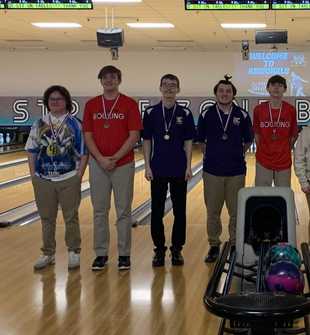 dchs_bowling's tweet photo. Congratulations to DCHS Girls &amp; Boys Bowling Team for placing 1st at regional today!  They are STATE BOUND!  Congrats to Brooklyn, Keilee, Megan, Caleb &amp; Tristan for making the top 5! @athletics_dc https://t.co/hmSrC8KO2B