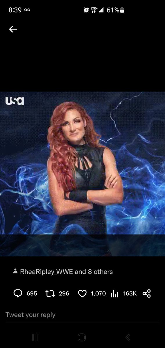 Pkennedy92's tweet photo. @USA_Network @RheaRipley_WWE @BeckyLynchWWE @itsBayleyWWE @DanaBrookeWWE @WWENikkiCross @Iyo_SkyWWE @ImKingKota @CandiceLeRae @MiaYim Not a bad pick, I'm happy with this one let's go Becky! https://t.co/L0FNUJHf6Z