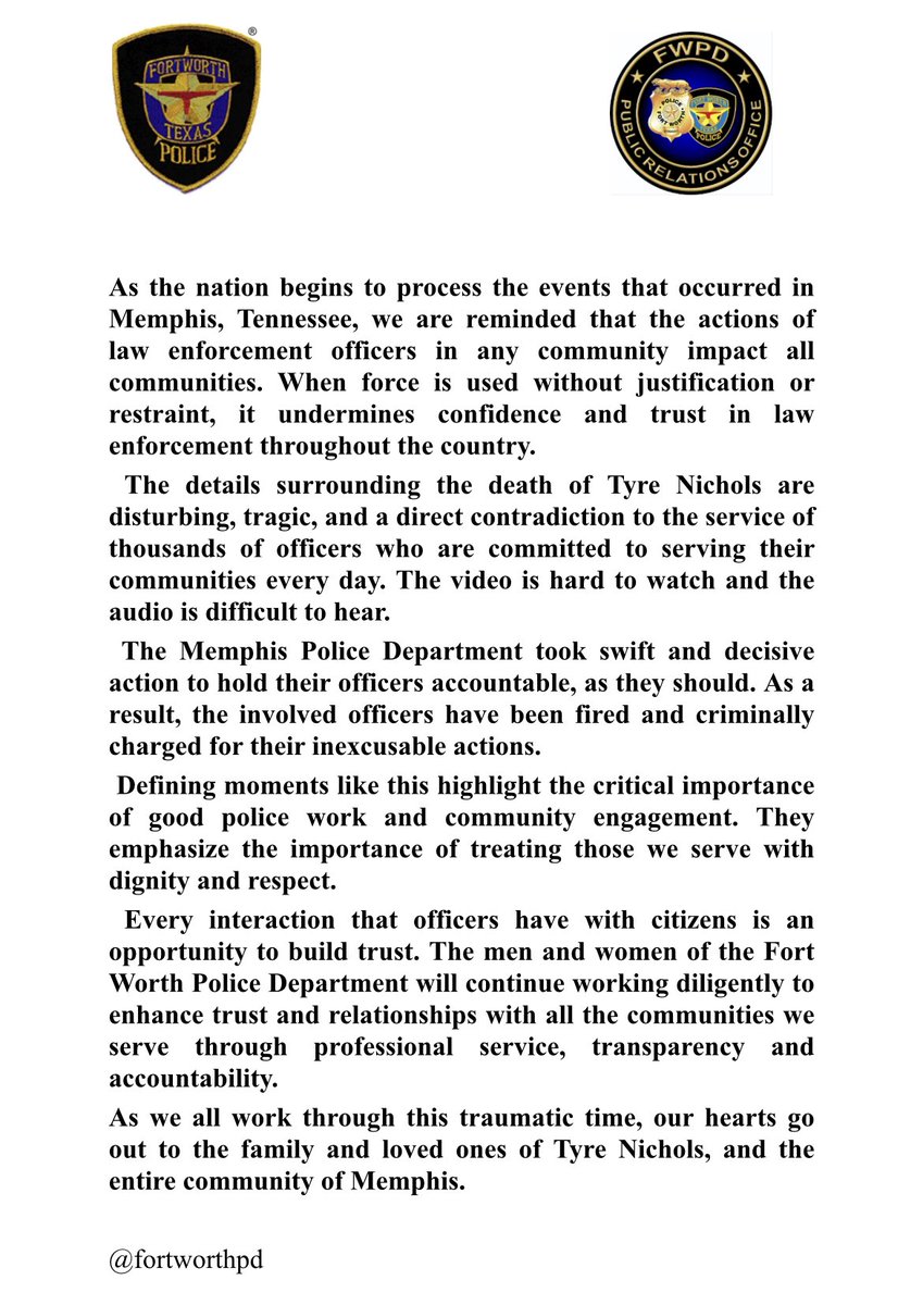 fortworthpd's tweet photo. Statement from Chief Noakes https://t.co/QajqrURE0v