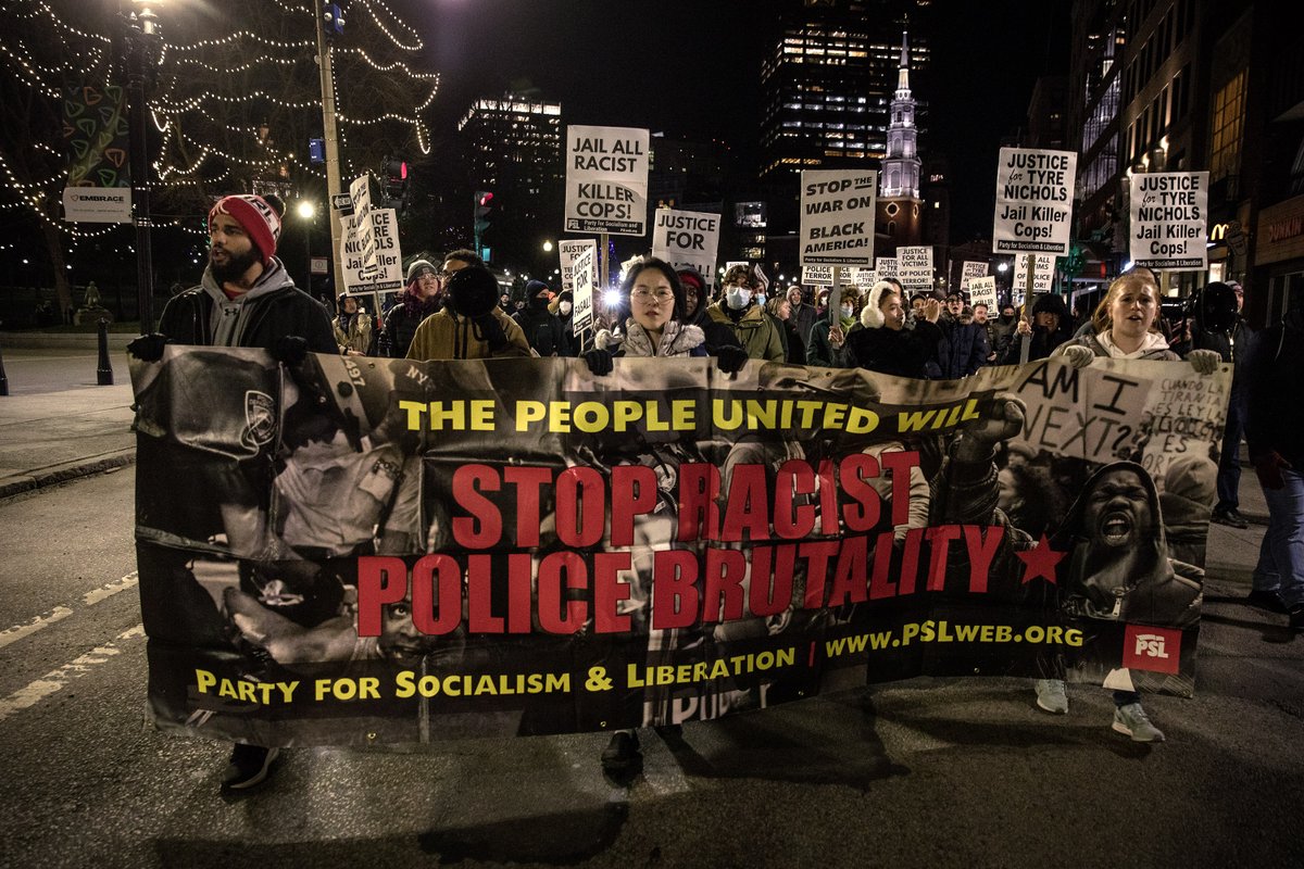 Protesters marching down Tremont Street in Boston this evening.