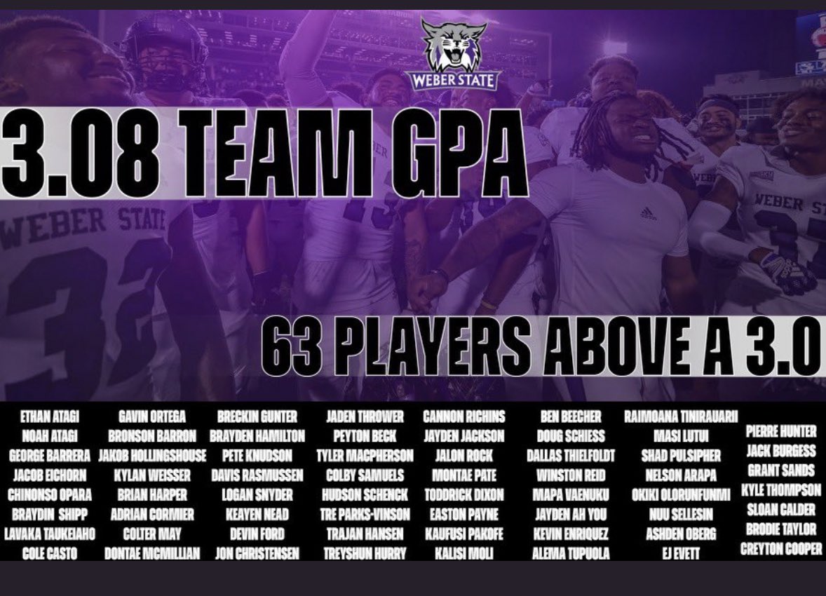 ✅ to be apart of the 3️⃣.0️⃣ and higher GPA  <a href="/weberstatefb/">Weber State Football</a>