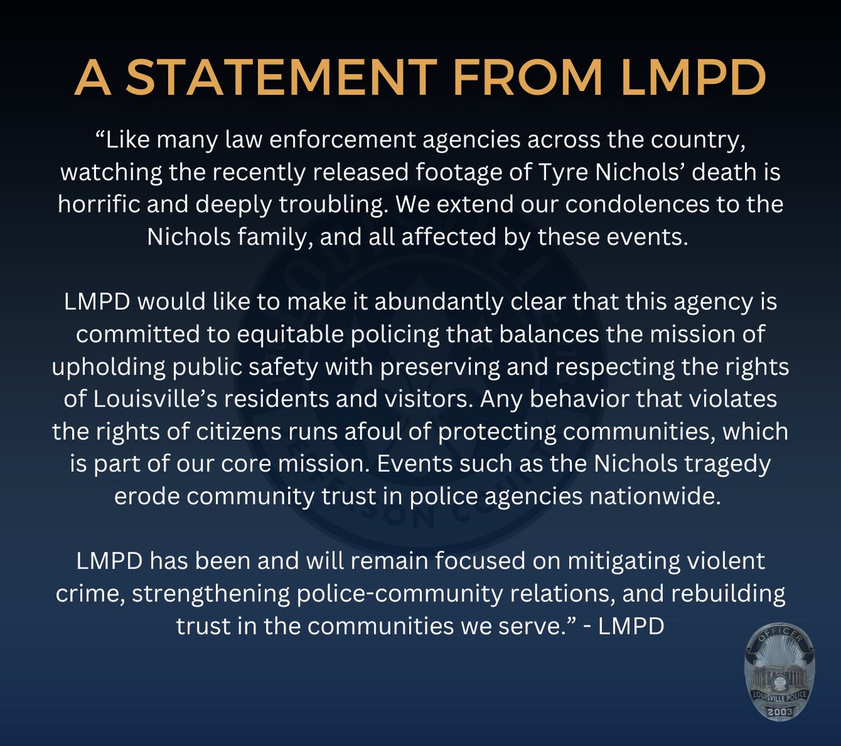 LMPD's tweet image. A statement from LMPD regarding events in Memphis.