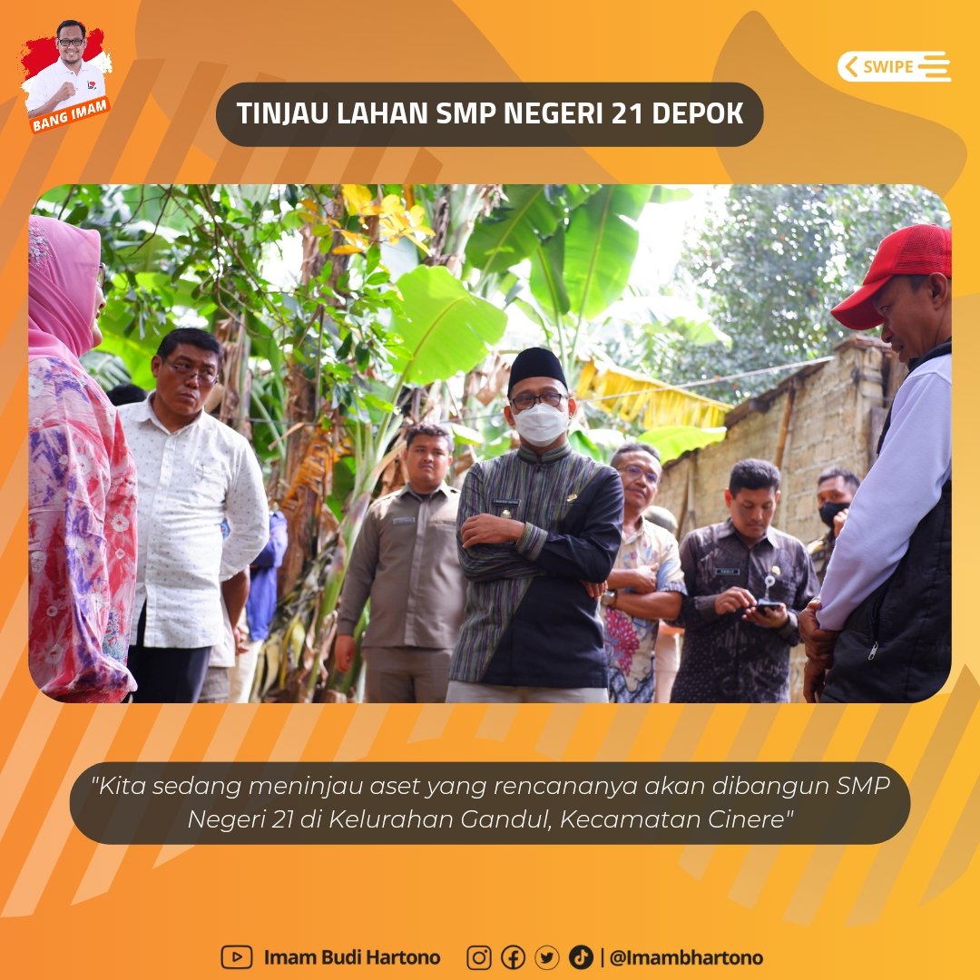 ImamBHartono's tweet photo. Meninjau lahan seluas 8.000 meter persegi di Kelurahan Gandul, Kecamatan Cinere Kota Depok.
Rencananya, lahan tersebut akan dibangun untuk Sekolah Menengah Pertama Negeri (SMP) Negeri 21 Kota Depok. Mohon doanya ya sahabat.
#smpn21depok #bangimam #ibh #wakilwalikotadepok https://t.co/tU59EtQjsU