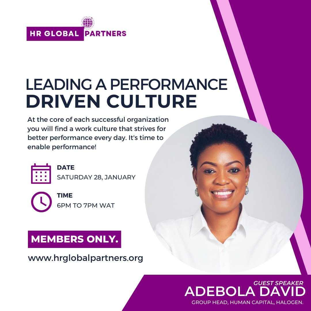 HRglobalpartner's tweet photo. Don't miss joining us Today!
Let's build a performance-driven culture.
See you at 6pm WAT
#hr #opportunity #culture #hrcommunity #hrgp #hrprofessionals #peopleandculture #chro https://t.co/xu1cjFmXxL