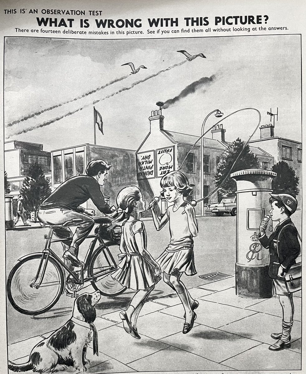 Time to put your observation skills   
to the test. A puzzle published in Treasure magazine, 1965 (target readership: about 8 years-old)

Can you spot the 14 deliberate mistakes in the picture? Answers coming soon. 

(Artist Don Harley)
