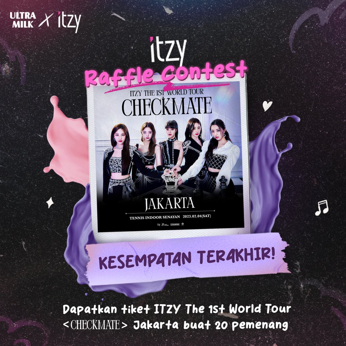 Midzy kumpul yuk! Kesempatan terakhir kamu buat dapetin tiket konser ITZY di Jakarta. Sebutkan alasan kenapa kamu pengen banget nonton ITZY + mention 3 temen kamu + hashtag #DontStopYourMove Jangan lupa follow Twitter @ultramym & Retweet tweet ini! Ditunggu sampe besok yaa