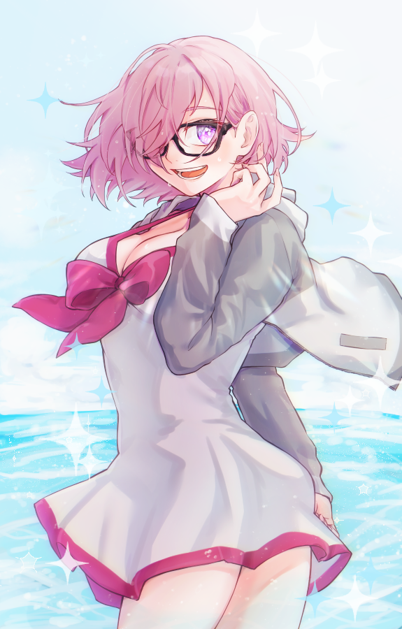 マシュ・キリエライト(Fate) ,常夏の水着 「水着マシュとシナモンミクさんの線画もお借りして塗らせていただきました～～～!!!」|はるかっぱのイラスト