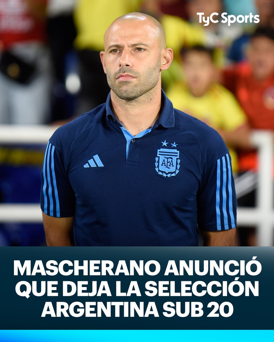 TyCSports's tweet photo. ❌🇦🇷 MASCHERANO ANUNCIÓ QUE NO SEGUIRÍA EN LA SUB 20

"No creo", afirmó el entrenador respecto a si iba a seguir después de la eliminación en Colombia. Agradeció a todos y se hizo responsable de lo sucedido: "No hay excusas, fallé yo".
📸 Foto Baires https://t.co/OPf4srcZbY