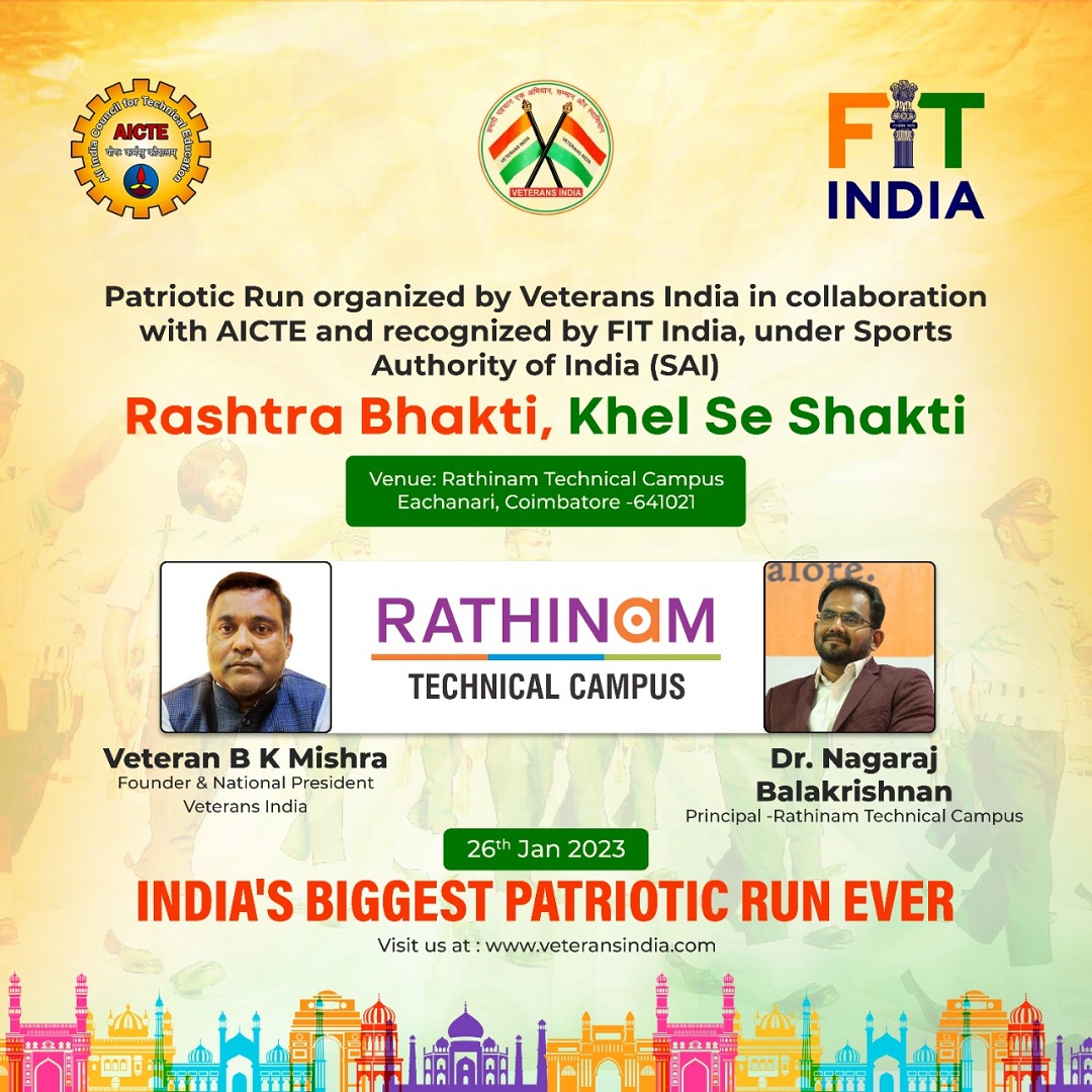 rathinamgroups's tweet photo. A glimpse of the 74th National Republic Day!
Patriotic run organized by Veterans India in collaboration with AICTE and recognized by FIT India, under the Sports Authority of India (SAI)
Rashtra Bhakti, Khel Se Shakti

Venue: RTC https://t.co/NBlzZ2iZGZ