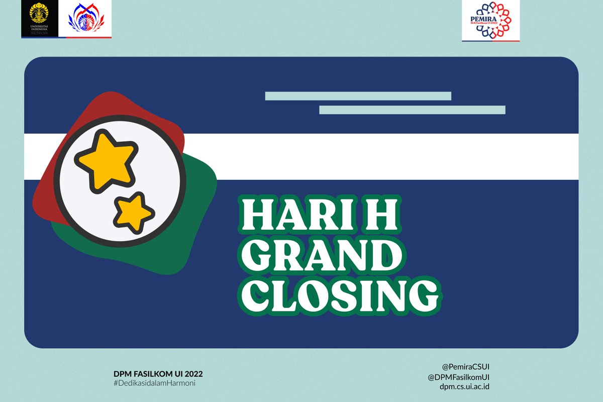 PemiraCSUI's tweet photo. [GRAND CLOSING PEMIRA IKM FASILKOM UI 2022]

Selamat siang, IKM Fasilkom UI!🔵🔴

Hari yang dinantikan akhirnya tiba juga! Pastinya pada penasaran bukan pengumuman dari hasil pemungutan suara kemarin?😱

Maka dari itu, yuk langsung datang ke acara… https://t.co/frM9jkass5