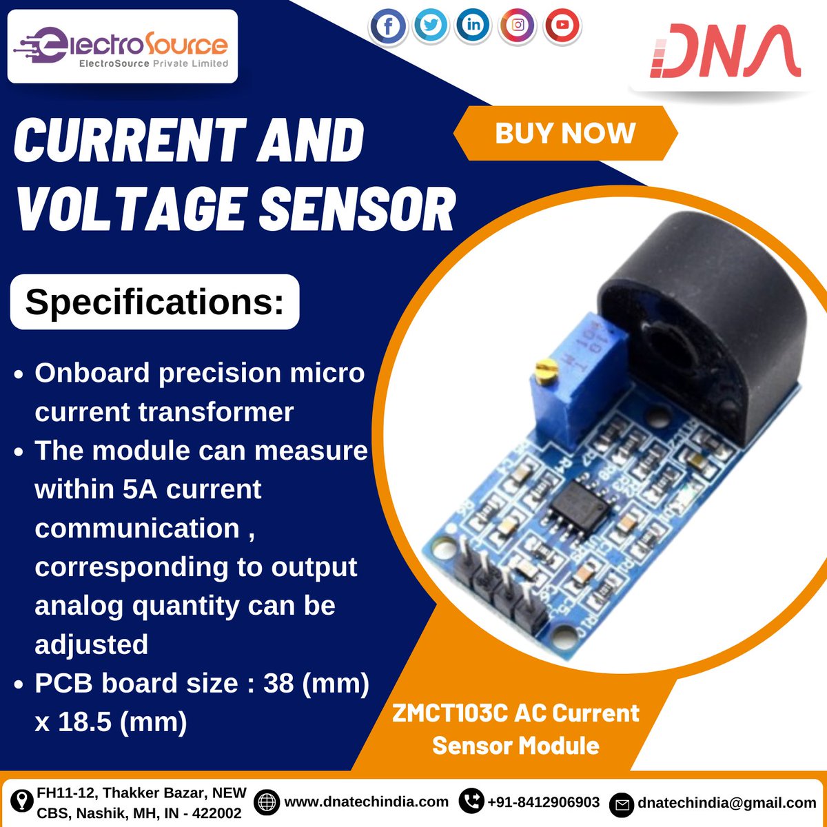 dnatechindia's tweet image. Current and Voltage Sensor
ZMCT103C AC Current Sensor Module
#microcurrent #micro #onboard #transformer #module #measure #currentcommunication #output #analog #quantity #adjusted #pcb #boardsize #electronics #components #electroniccomponents #nashikcity